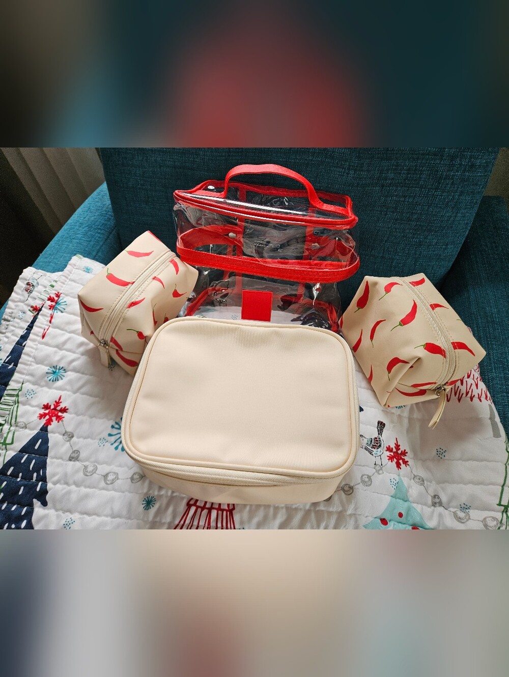Tender Lover Carry Red & Cream Cosmetic Travel Bag Set - Picture 7 of 9